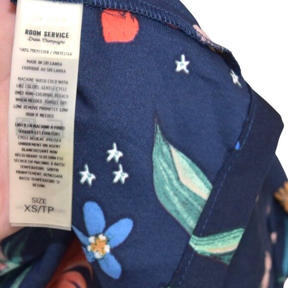 Room Service Drink Champagne Floral Robe Kimono XS Navy Lounge Wrap *No Belt* - Picture 7 of 8